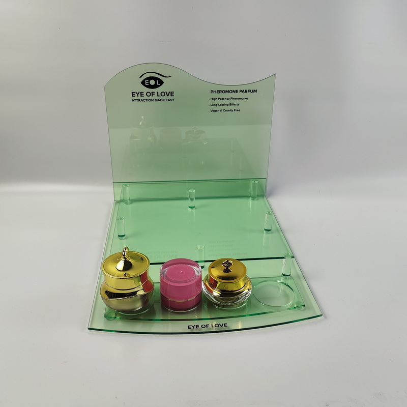 Green edge transparent acrylic cosmetic display stand 3187