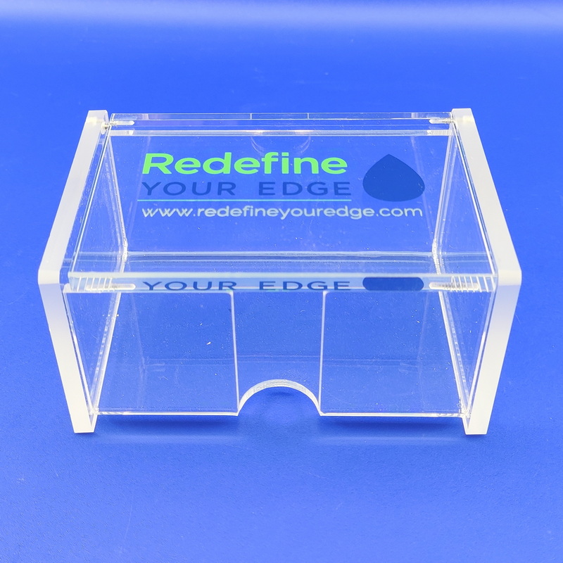 Custom clear spin open acrylic business card holder 6267